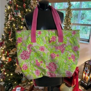 Vintage Lilly Pulitzer Beach, Travel Bag or Tote, Lime Green With Pink Flowers